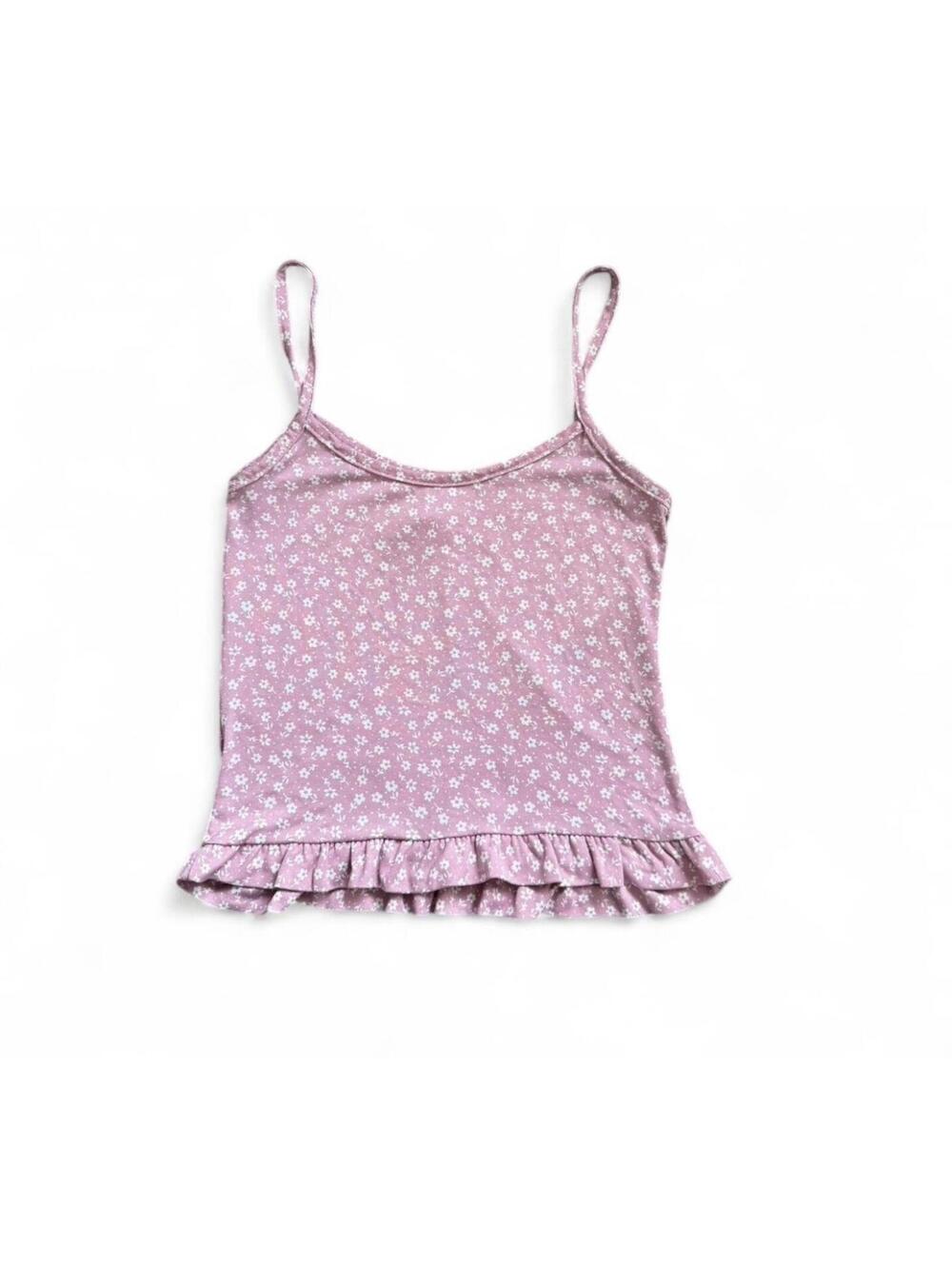 Women’s Pink floral ruffled cami top size medium